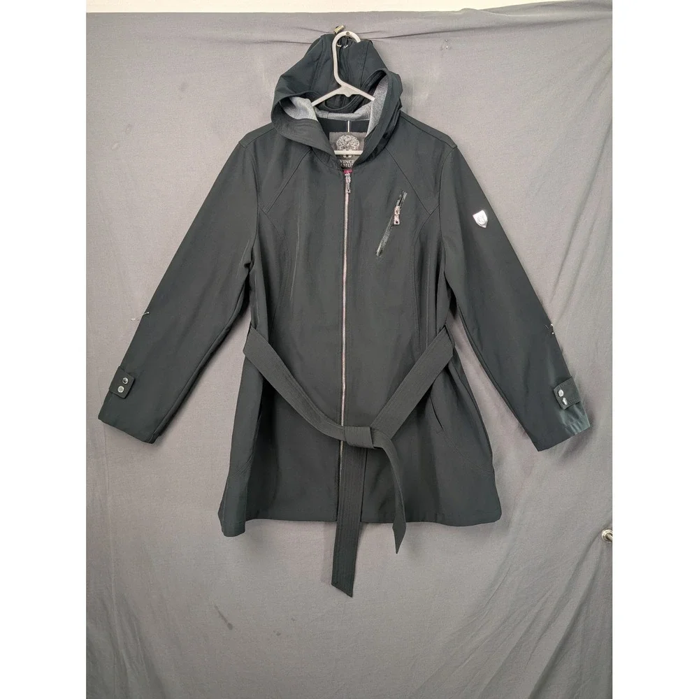 Vince Camuto Womens Black Hooded Softshell Belted Trench Coat V10713 XL